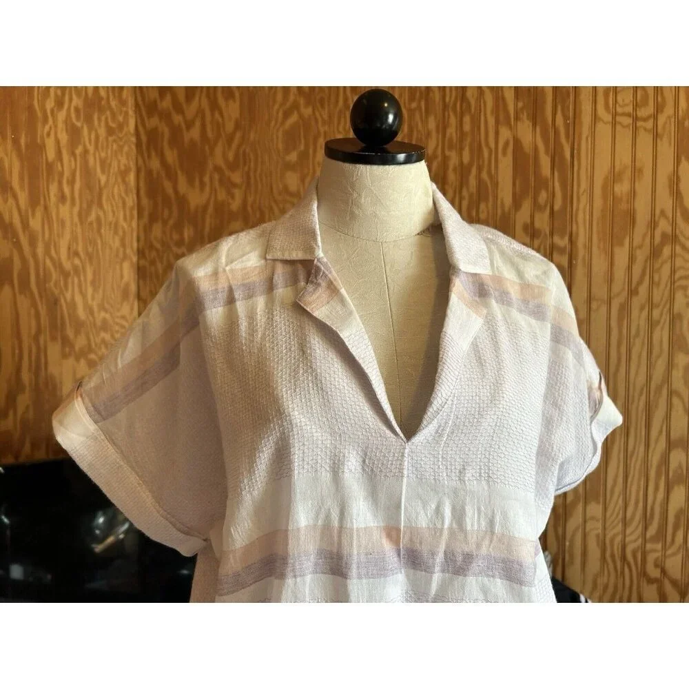 Soft Surroundings Light-as-air Striped Gauzy Lined Blouse Purple Sz L Purple Art - Picture 3 of 11